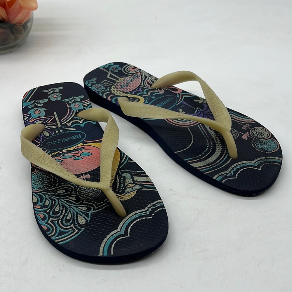 Havaianas Navy Gold Flip Flop Sandals Sz 39-40. FFT2847E - Picture 1 of 7